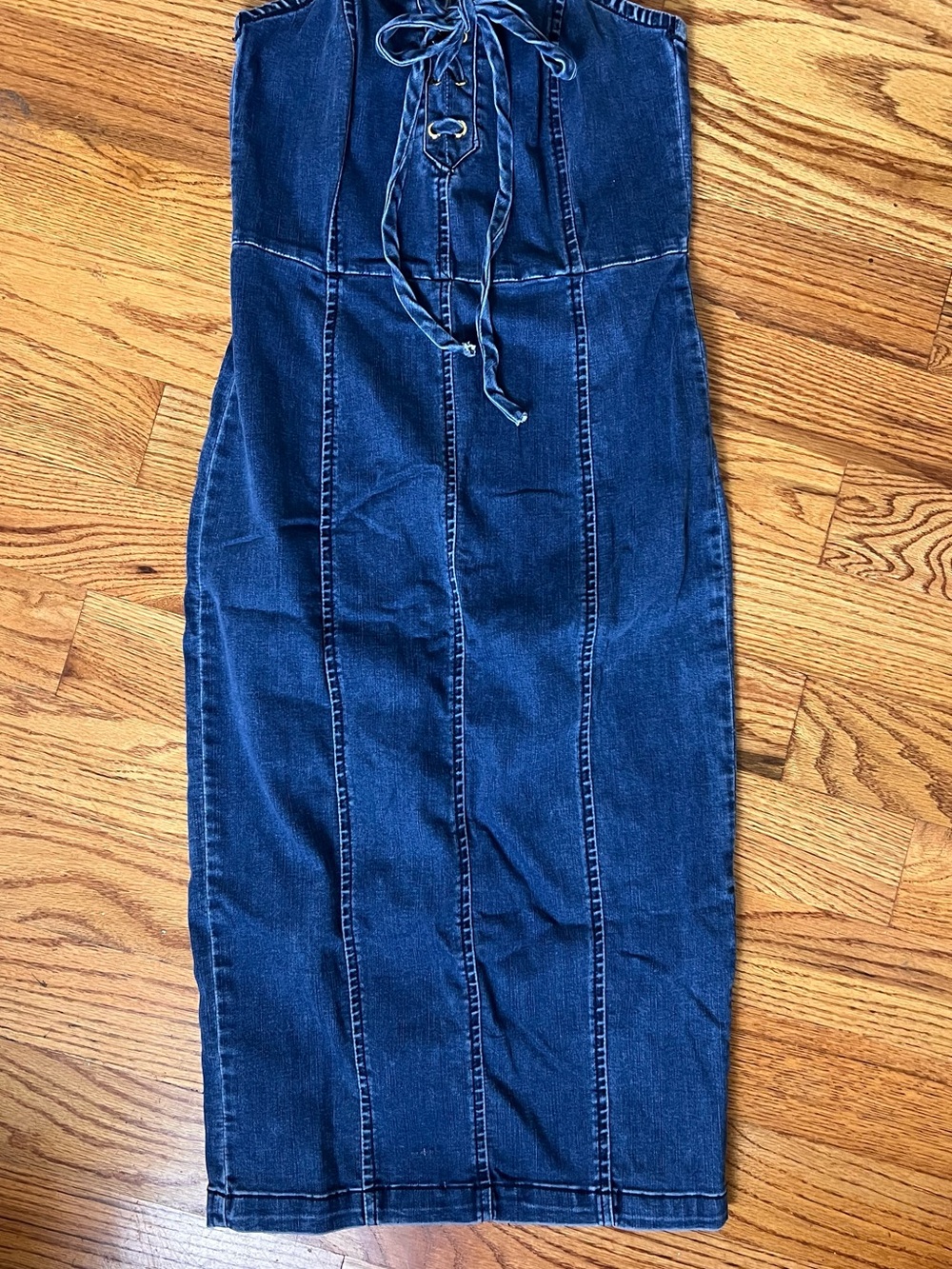 Dark Blue Denim Dress Lace-Up Front